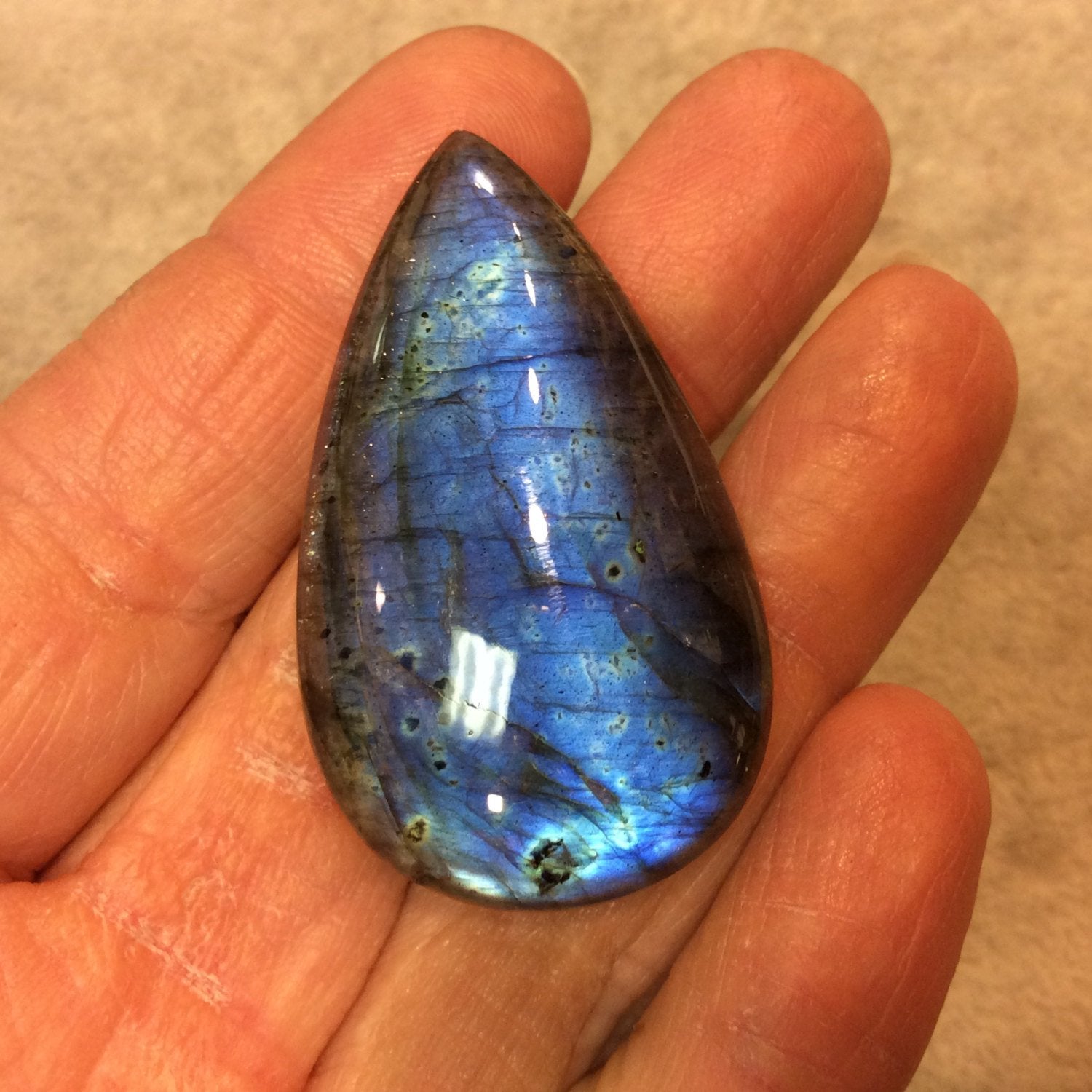 OOAK Teadrop Shape AAA Iridescent Blue/Aqua Labradorite Domed Back Cabochon - Measuring 28mm x 47mm, 10mm Dome Height - Natural Gemstone Cab