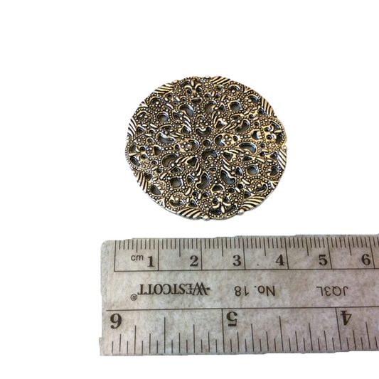 1.75" Long Tibetan Silver Round/Circular Floral Pattern Mandala Cut-Out Disc Shape Focal Pendant - 42mm x 42mm - Sold Individually (A13186)