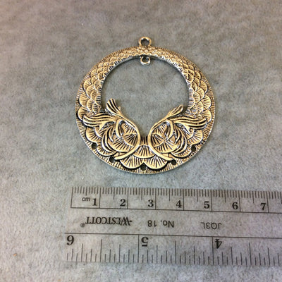 2" Long Tibetan Silver Scalloped Floral Pattern Hoop Shaped Focal Pendant with Drilled Holes - Measuring 55mm x 55mm - Sold Individually