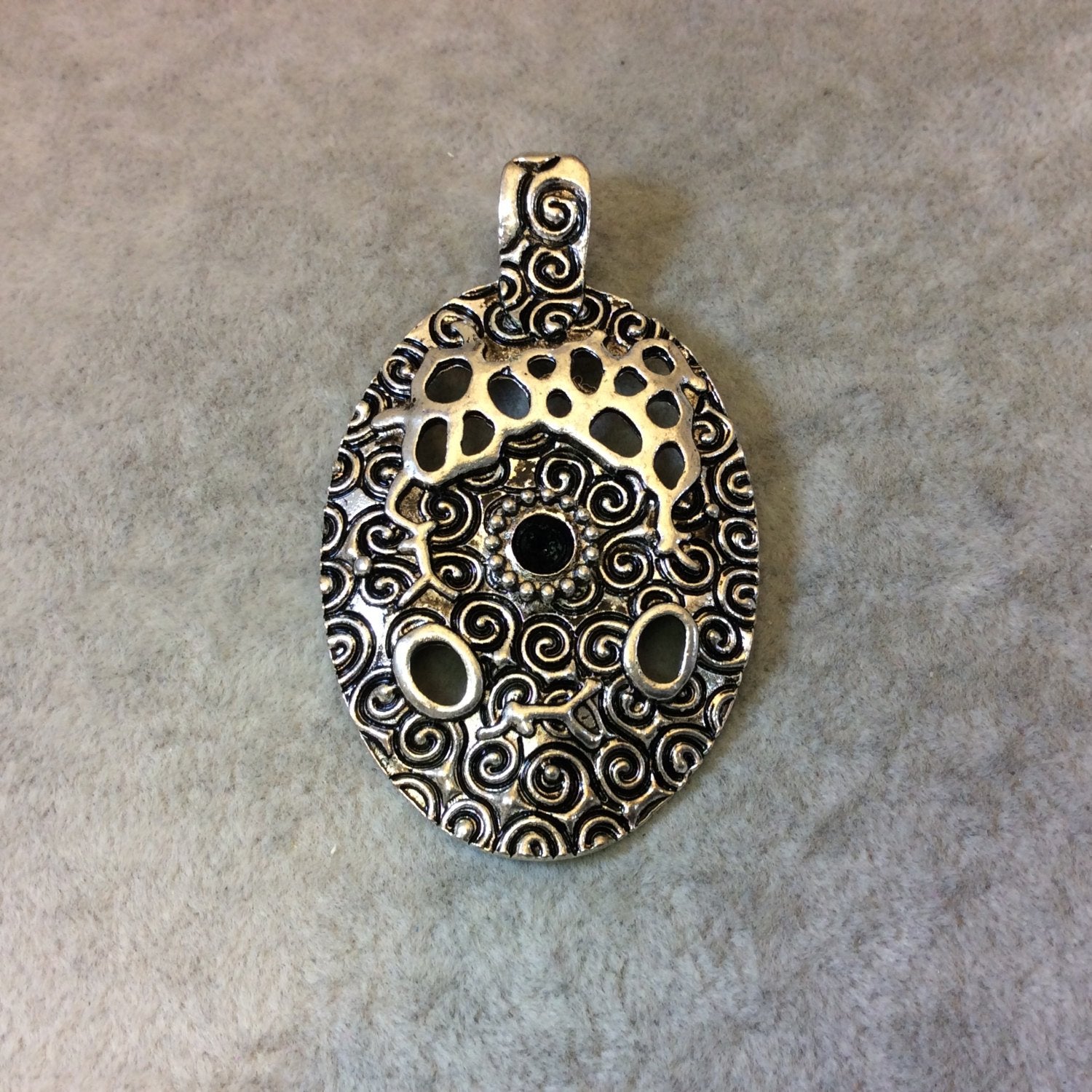 2" Long Tibetan Swirled Cut-out Oval Medallion Shaped Focal Pendant - Measuring 38mm x 53mm with Attached Bail - Sold Individually