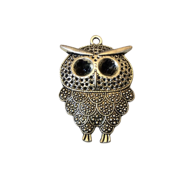 1.75" Long Tibetan Silver Owl Sitting On A Branch Shaped Focal Pendant with Attached Ring - Measuring 35mm x 48mm - Sold Individually