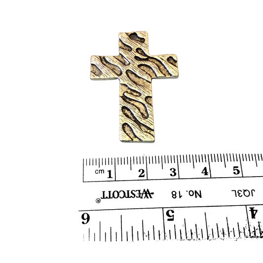1.5" Long Tibetan Silver Wavy Striped Textured Cross Shaped Focal Pendant - 31mm x 42mm with Drilled Hole - Sold Individually (A13197)