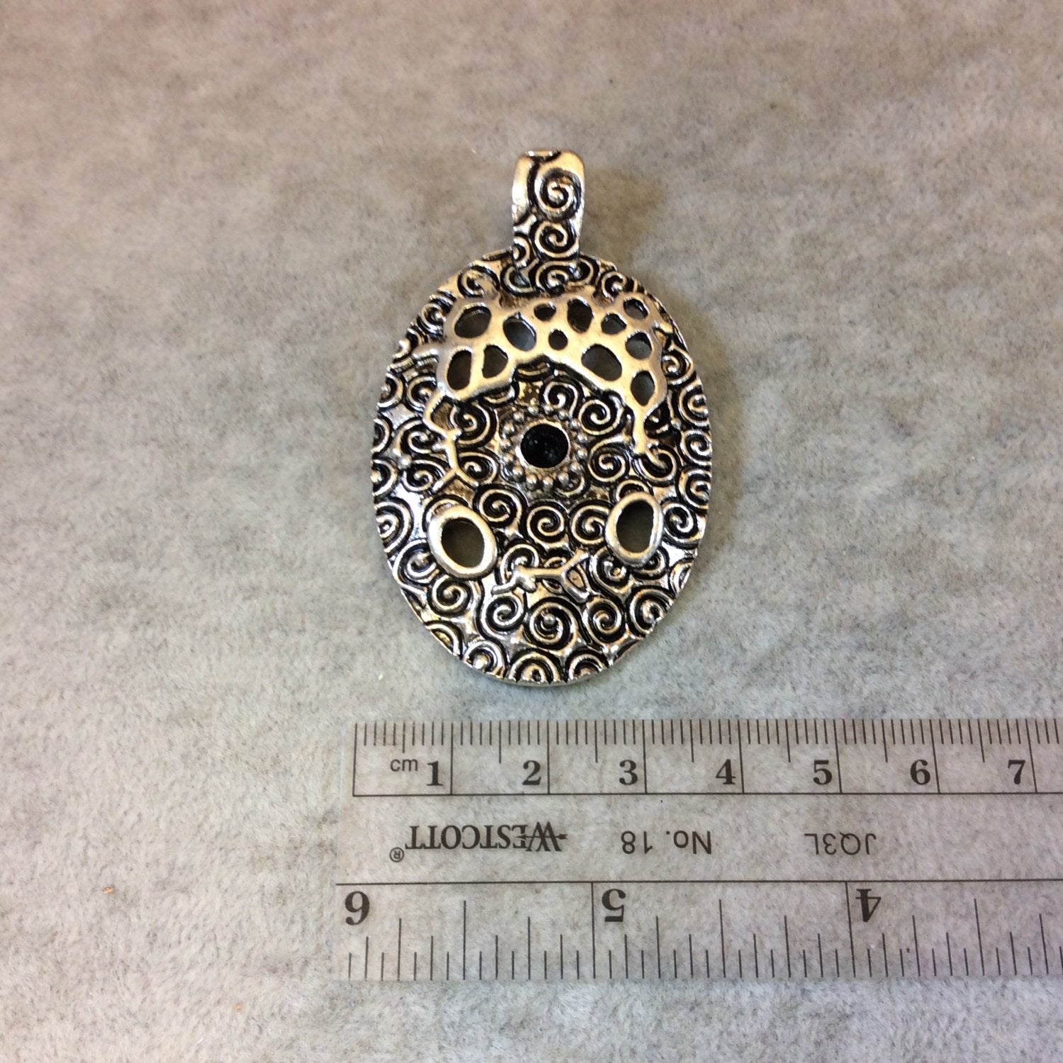 2" Long Tibetan Swirled Cut-out Oval Medallion Shaped Focal Pendant - Measuring 38mm x 53mm with Attached Bail - Sold Individually