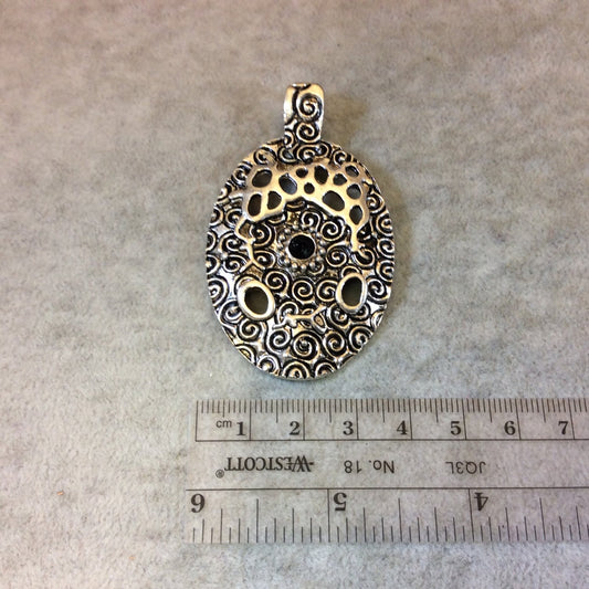 2" Long Tibetan Swirled Cut-out Oval Medallion Shaped Focal Pendant - Measuring 38mm x 53mm with Attached Bail - Sold Individually