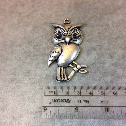 2.25" Long Tibetan Silver Owl Sitting On A Branch Shaped Focal Pendant with Attached Ring - Measuring 35mm x 60mm - Sold Individually