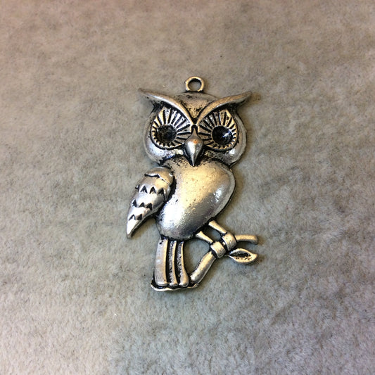 2.25" Long Tibetan Silver Owl Sitting On A Branch Shaped Focal Pendant with Attached Ring - Measuring 35mm x 60mm - Sold Individually