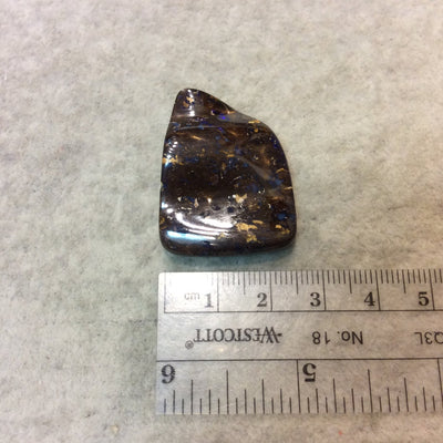 OOAK Freeform Shaped Australian Boulder Opal Curved Back Cabochon - Measuring 26mm x 34mm, 10mm Dome Height - Natural High Quality Gemstone
