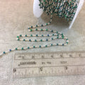 Silver Plated Wrapped Copper Rosary Chain with Glossy 2mm Round Shaped Manmade Malachite/Azurite Beads - Sold in 1' Increments - (CH021-SV)