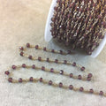 Silver Plated Copper Rosary Chain with Faceted 3-4mm Rondelle Shaped Natural Deep Red Garnet Beads (CH110-SV) - Sold in 1' Sections!