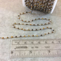 DISC Silver Plated Copper Rosary Chain with 2mm Smooth Round Tiger Eye Beads - Natural Beaded Chain - Sold in 1' Increments