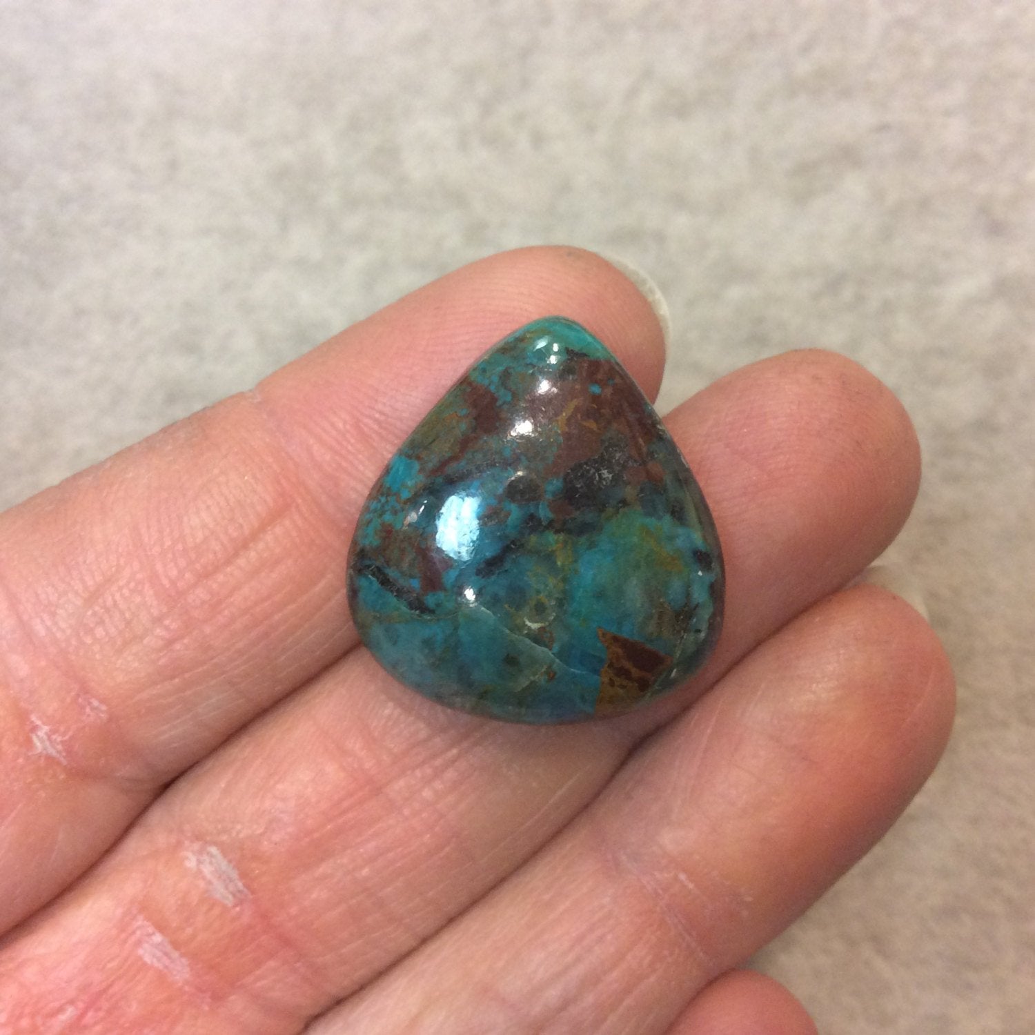 OOAK Chrysocolla Pear/Teardrop Shaped Flat Back Cabochon "7" - Measuring 23mm x 24mm, 8mm Dome Height - Natural High Quality Gemstone