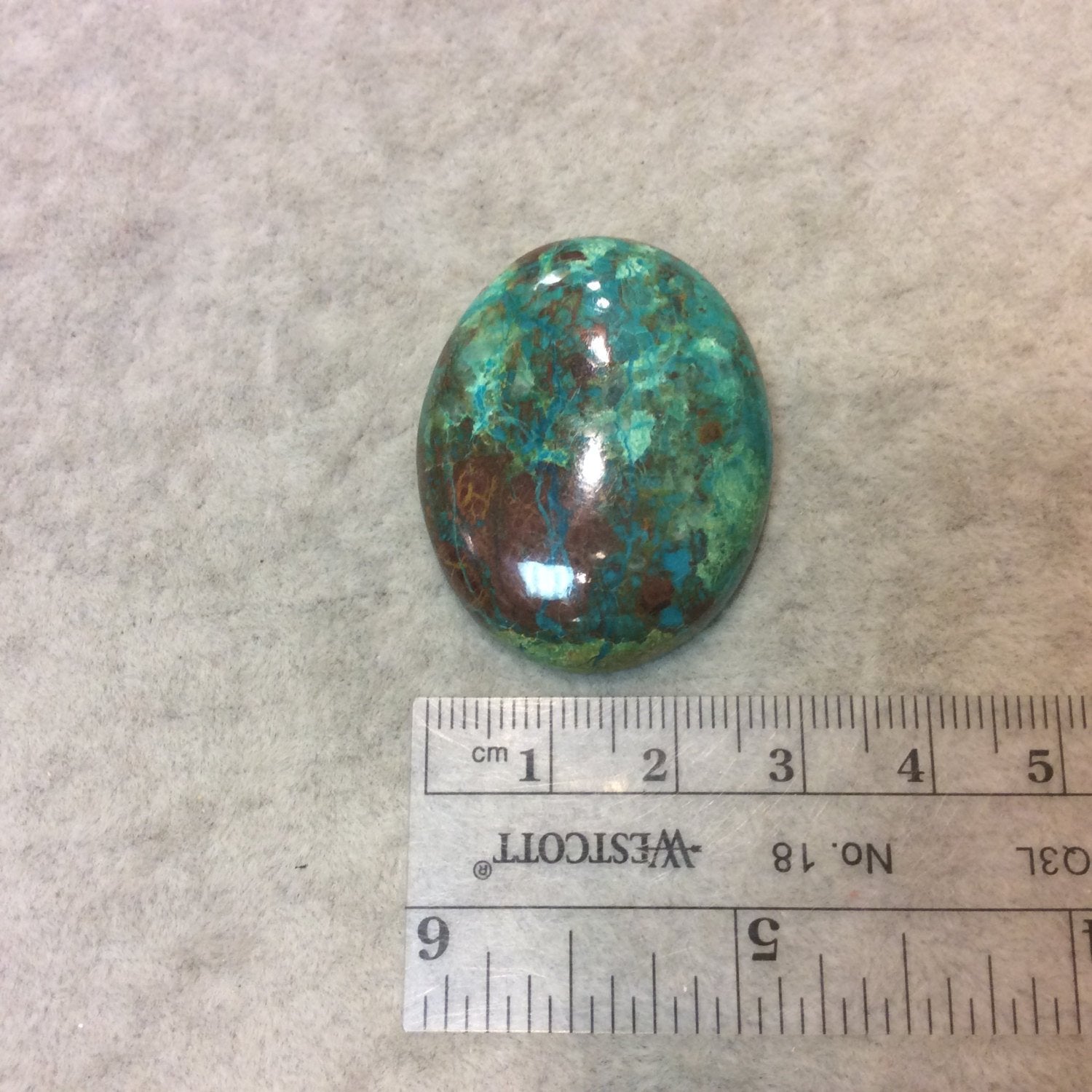 OOAK Chrysocolla Oblong Oval Shaped Flat Back Cabochon "6" - Measuring 30mm x 38mm, 8mm Dome Height - Natural High Quality Gemstone
