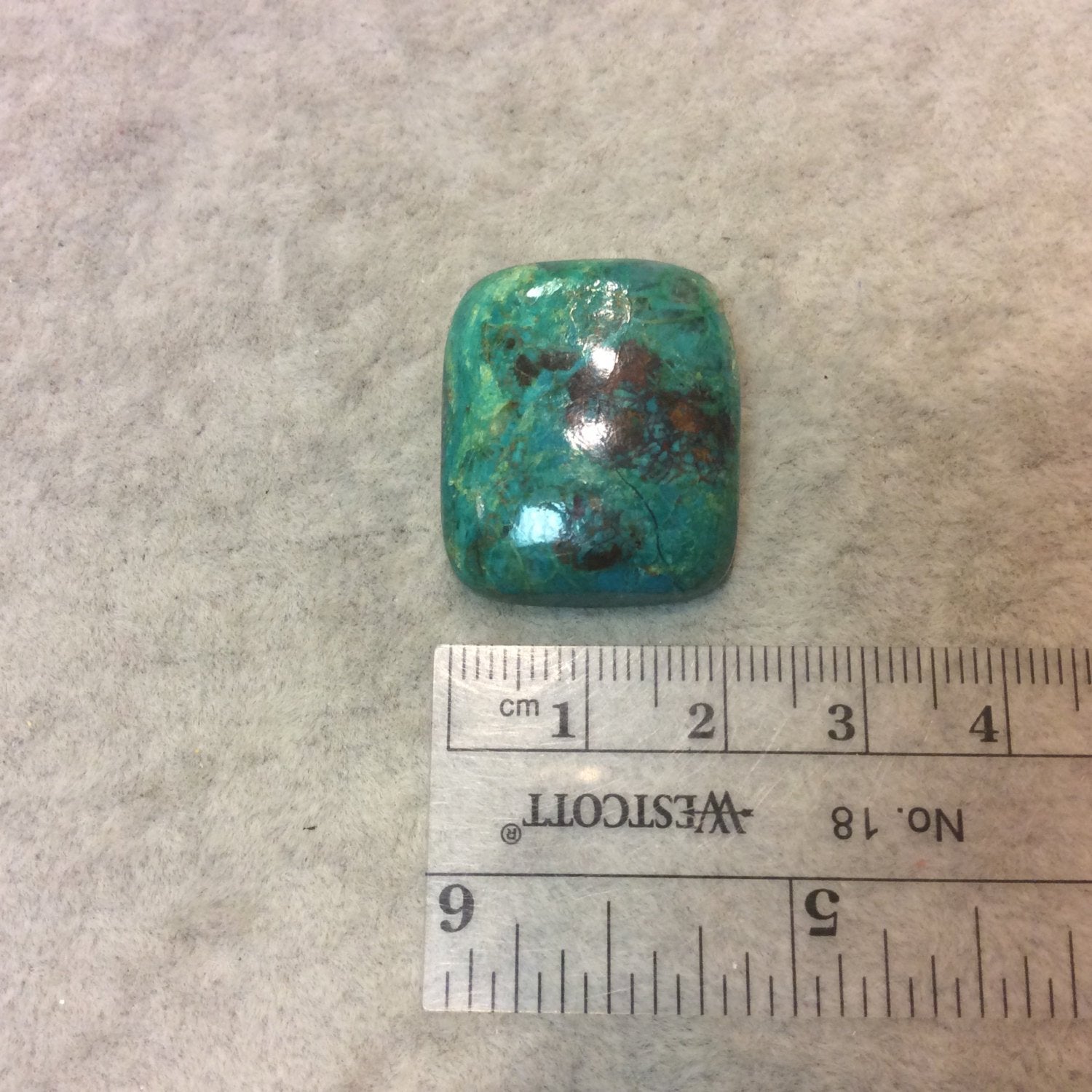 OOAK Chrysocolla Rectangle Shaped Flat Back Cabochon "5" - Measuring 23mm x 26mm, 7mm Dome Height - Natural High Quality Gemstone