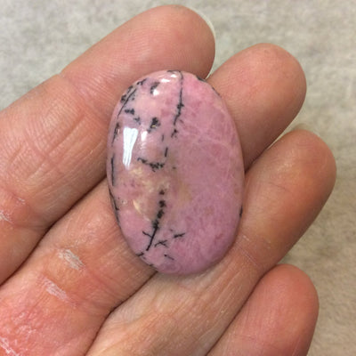 Dendritic Rhodonite Oblong Oval Shaped Flat Back Cabochon - Measuring 22mm x 33mm, 5mm Dome Height - Natural High Quality Gemstone