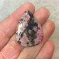 Dendritic Rhodonite Pear/Teardrop Shaped Flat Back Cabochon - Measuring 29mm x 38mm, 3.5mm Dome Height - Natural High Quality Gemstone