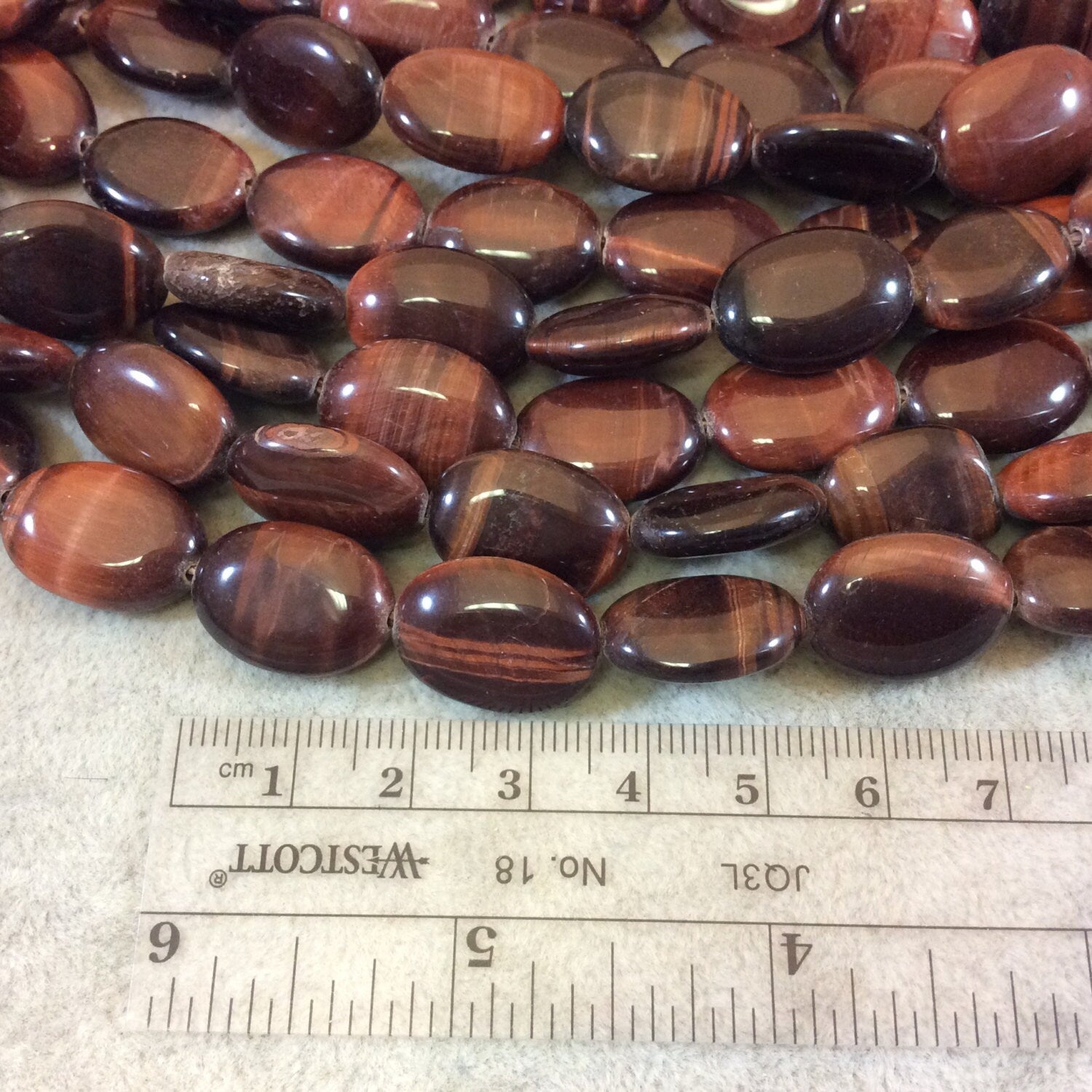 Smooth Red Tiger Eye Flat Oval Shaped Beads - Measuring 13mm x 18mm - 15.25" Strand (Approximately 22 Beads) - Natural Gemstone Bead Strand