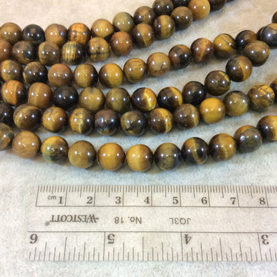 10mm Smooth Golden Brown Tiger Eye Round/Ball Shaped Beads - 15" Strand (Approximately 38 Beads) - Natural Hand-Strung Gemstone Bead Strand