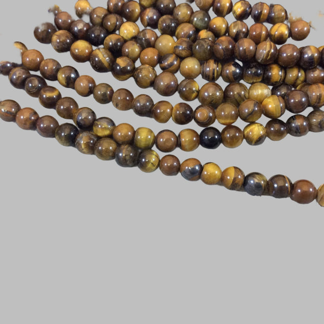 6mm Smooth Golden Brown Tiger Eye Round/Ball Shape Beads - 15.25" Strand (Approximately 65 Beads) - Natural Hand-Strung Gemstone Bead Strand