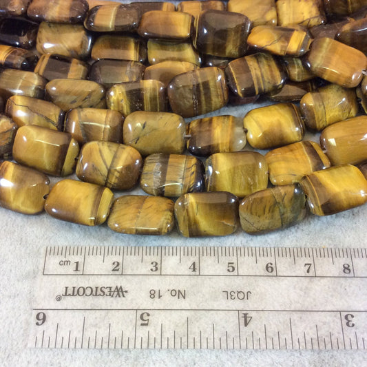 Smooth Tiger Eye Flat Rectangle Shaped Beads - Measuring 12mm x 18mm - 15" Strand (Approximately 22 Beads) - Natural Gemstone Bead Strand