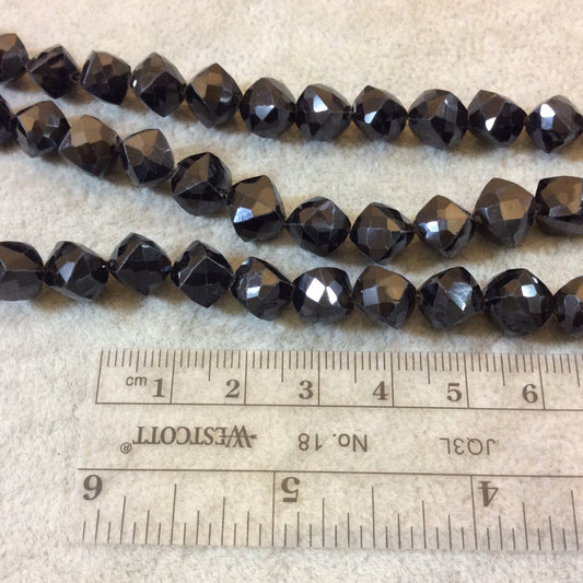 8mm Faceted Diamond/Cube Shaped Black Spinel Beads - 7.75" Strand (Approximately 23 Beads) - High Quality Hand-Cut Semi-Precious Gemstone