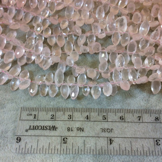 5mm x 10mm Faceted Marquise Shaped Natural Rose Quartz Beads - 8" Strand (Approx. 57 Beads) - High Quality Hand-Cut Semi-Precious Gemstone