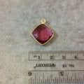 Pink Quartz Bezel | Gold Finish Faceted Fuchsia Diamond Shaped Pendant Component - Measuring 15mm x 15mm - Natural Semi precious Gemstone