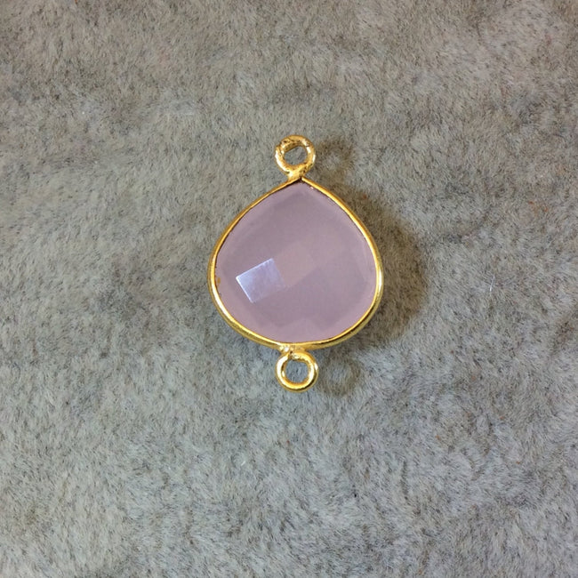 Light Rose Pink Chalcedony Bezel | Gold Finish Faceted Heart Teardrop Shaped Bezel Connector - Measuring 15mm x 15mm - Natural Gemstone