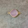Gold Finish Faceted Light Rose Pink Chalcedony Diamond Shaped Bezel Two Ring Connector Component - Measuring 15mm x 15mm - Natural Gemstone