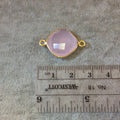 Gold Finish Faceted Light Rose Pink Chalcedony Diamond Shaped Bezel Two Ring Connector Component - Measuring 15mm x 15mm - Natural Gemstone