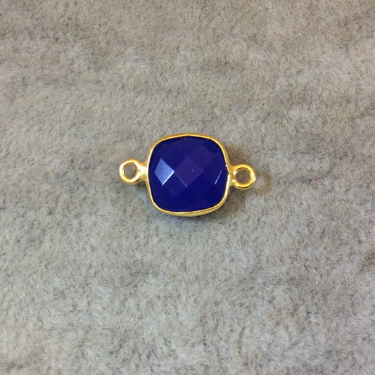 Gold Finish Faceted Cobalt Blue Square Shaped Bezel Two Ring Connector Component - Measuring 10mm x 10mm - Natural Gemstone