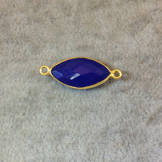 Gold Finish Faceted Cobalt Blue Marquise Shaped Bezel Two Ring Connector Component - Measuring 10mm x 20mm - Natural Gemstone