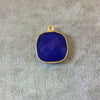Gold Finish Faceted Cobalt Blue Chalcedony Square Shaped Bezel Pendant Component - Measuring 15mm x 15mm - Natural Gemstone