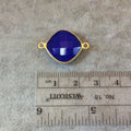 Gold Finish Faceted Cobalt Blue Diamond Shaped Bezel Two Ring Connector Component - Measuring 15mm x 15mm - Natural Gemstone