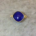 Gold Finish Faceted Cobalt Blue Diamond Shaped Bezel Two Ring Connector Component - Measuring 15mm x 15mm - Natural Gemstone