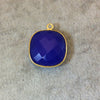 Gold Finish Faceted Cobalt Blue Chalcedony Square Shaped Bezel Pendant Component - Measuring 18mm x 18mm - Natural Gemstone
