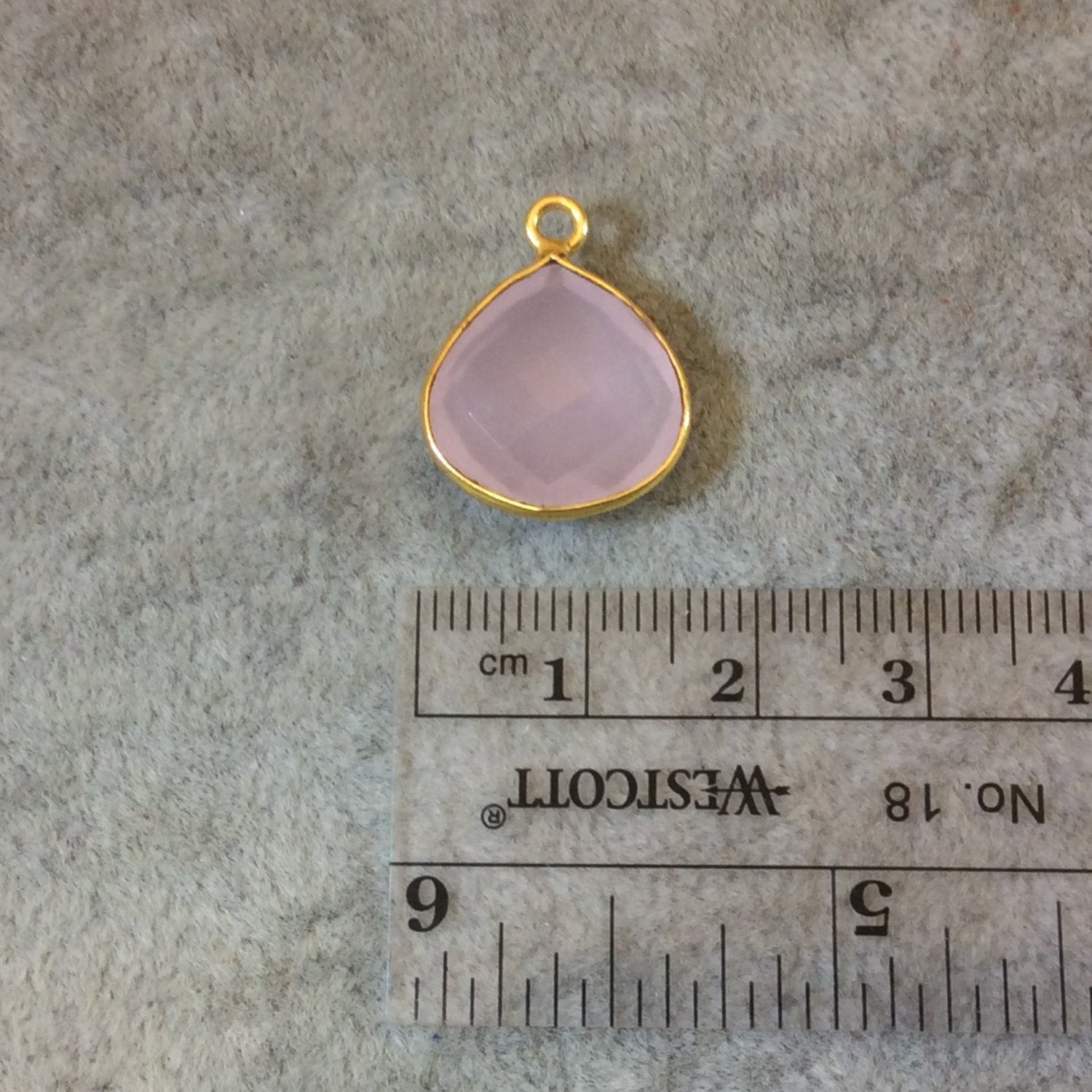Gold Finish Faceted Light Rose Pink Chalcedony Heart/Teardrop Shaped Bezel Pendant Component - Measuring 15mm x 15mm - Natural Gemstone