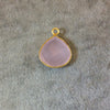Gold Finish Faceted Light Rose Pink Chalcedony Heart/Teardrop Shaped Bezel Pendant Component - Measuring 15mm x 15mm - Natural Gemstone