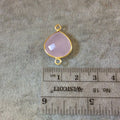 Light Rose Pink Chalcedony Bezel | Gold Finish Faceted Heart Teardrop Shaped Bezel Connector - Measuring 15mm x 15mm - Natural Gemstone