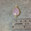 Gold Finish Faceted Light Rose Pink Chalcedony Pear/Teardrop Shaped Bezel Connector Component - Measuring 15mm x 20mm - Natural Gemstone