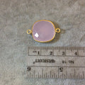 Gold Finish Faceted Light Rose Pink Chalcedony Square Shaped Bezel Two Ring Connector Component - Measuring 18mm x 18mm - Natural Gemstone