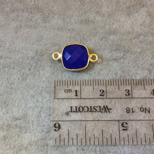 Gold Finish Faceted Cobalt Blue Square Shaped Bezel Two Ring Connector Component - Measuring 10mm x 10mm - Natural Gemstone