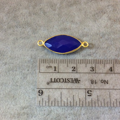 Gold Finish Faceted Cobalt Blue Marquise Shaped Bezel Two Ring Connector Component - Measuring 10mm x 20mm - Natural Gemstone