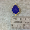 Gold Finish Faceted Cobalt Blue Pear/Teardrop Shaped Bezel Two Ring Connector Component - Measuring 15mm x 20mm - Natural Gemstone