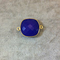 Gold Finish Faceted Cobalt Blue Square Shaped Bezel Two Ring Connector Component - Measuring 18mm x 18mm - Natural Gemstone