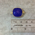 Gold Finish Faceted Cobalt Blue Square Shaped Bezel Two Ring Connector Component - Measuring 18mm x 18mm - Natural Gemstone