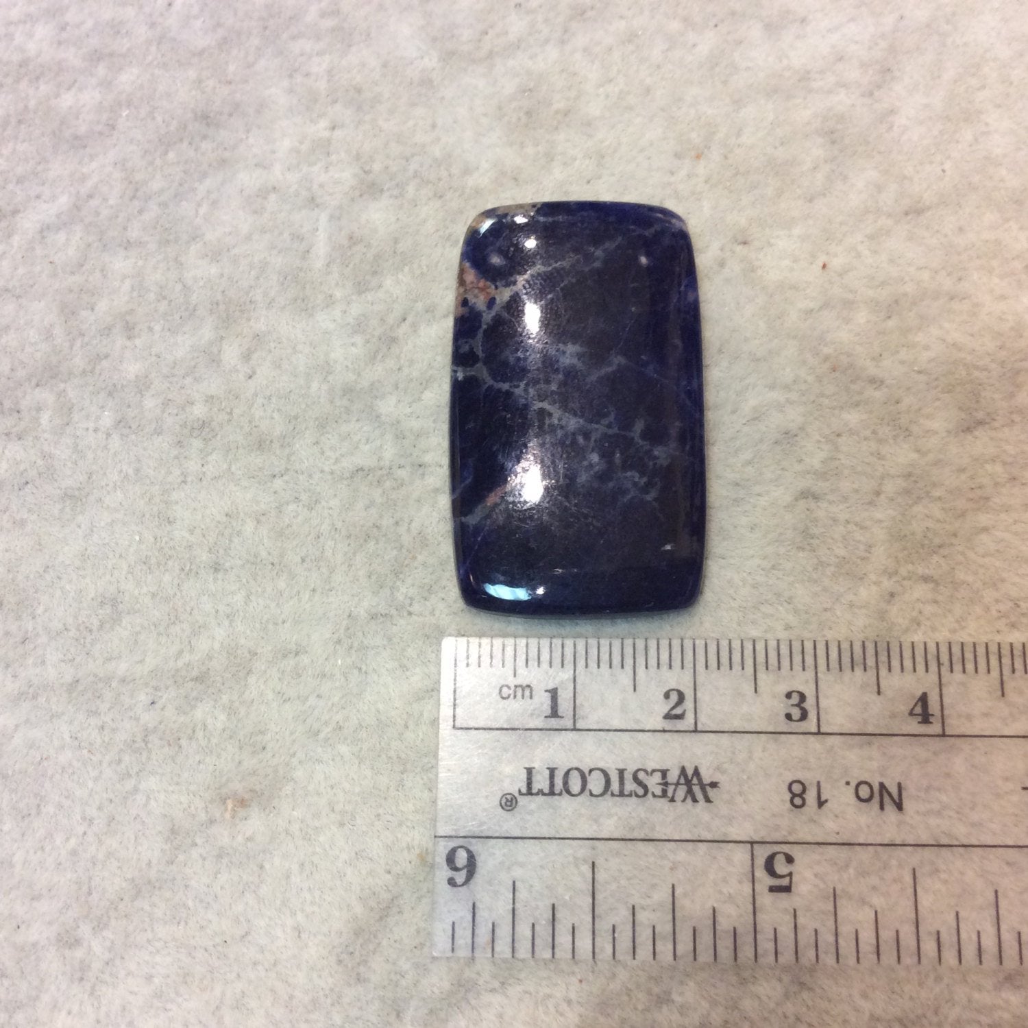 Natural Sodalite Rectangle Shaped Flat Backed Cabochon - Measuring 23mm x 38mm, 4mm Dome Height - High Quality Hand-Cut Gemstone Cab