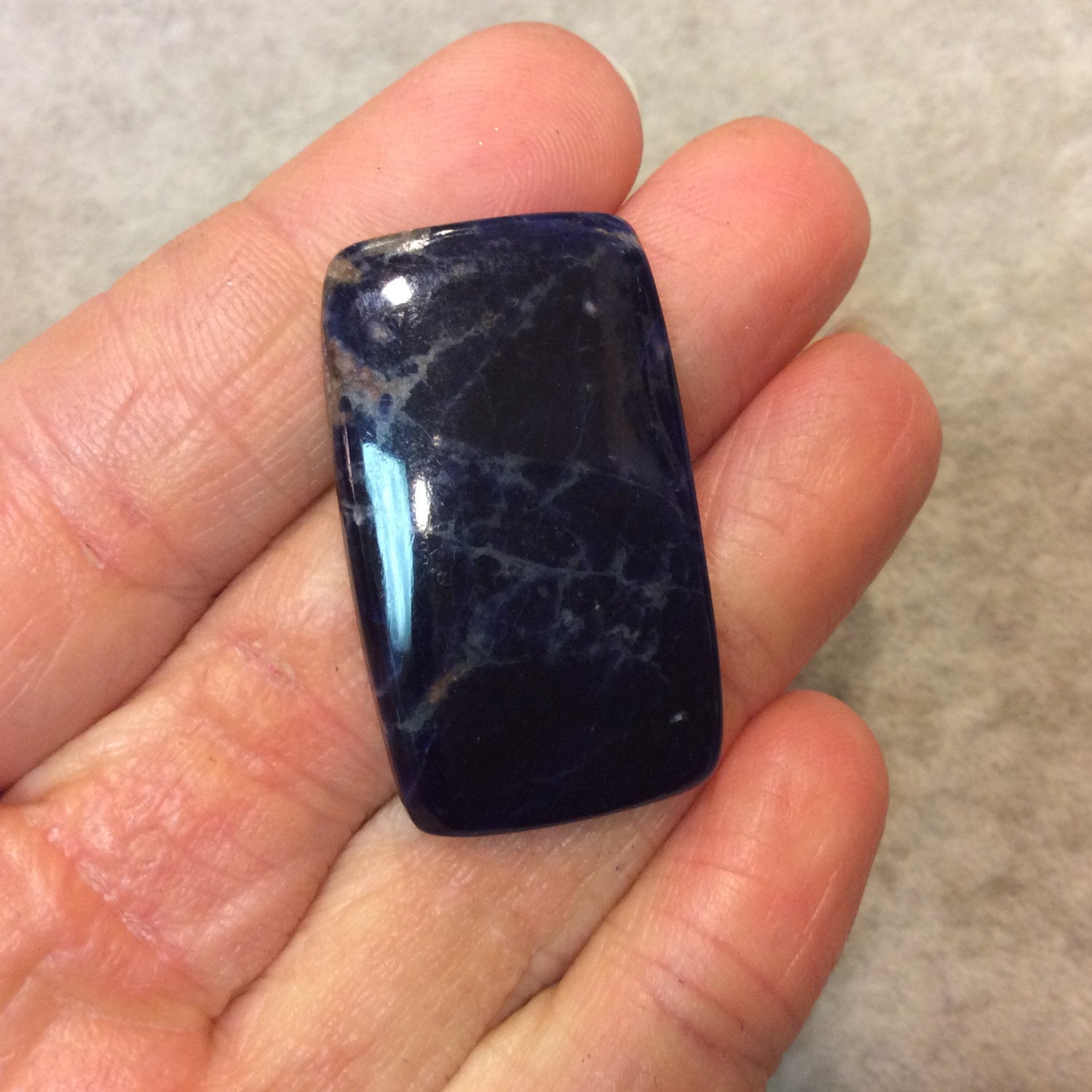 Natural Sodalite Rectangle Shaped Flat Backed Cabochon - Measuring 23mm x 38mm, 4mm Dome Height - High Quality Hand-Cut Gemstone Cab