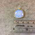 Gold Finish Faceted Milky White Opalite Square Shaped Bezel Pendant Component - Measuring 18mm x 18mm - Natural Gemstone