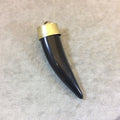 SALE - 2.5" Slightly Flattened Tusk/Claw Shaped Black Acrylic Pendant with Gold Floral Cap - Measuring 18mm x 70mm, Approx.
