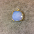 Gold Finish Faceted Milky White Opalite Square Shaped Bezel Pendant Component - Measuring 18mm x 18mm - Natural Gemstone